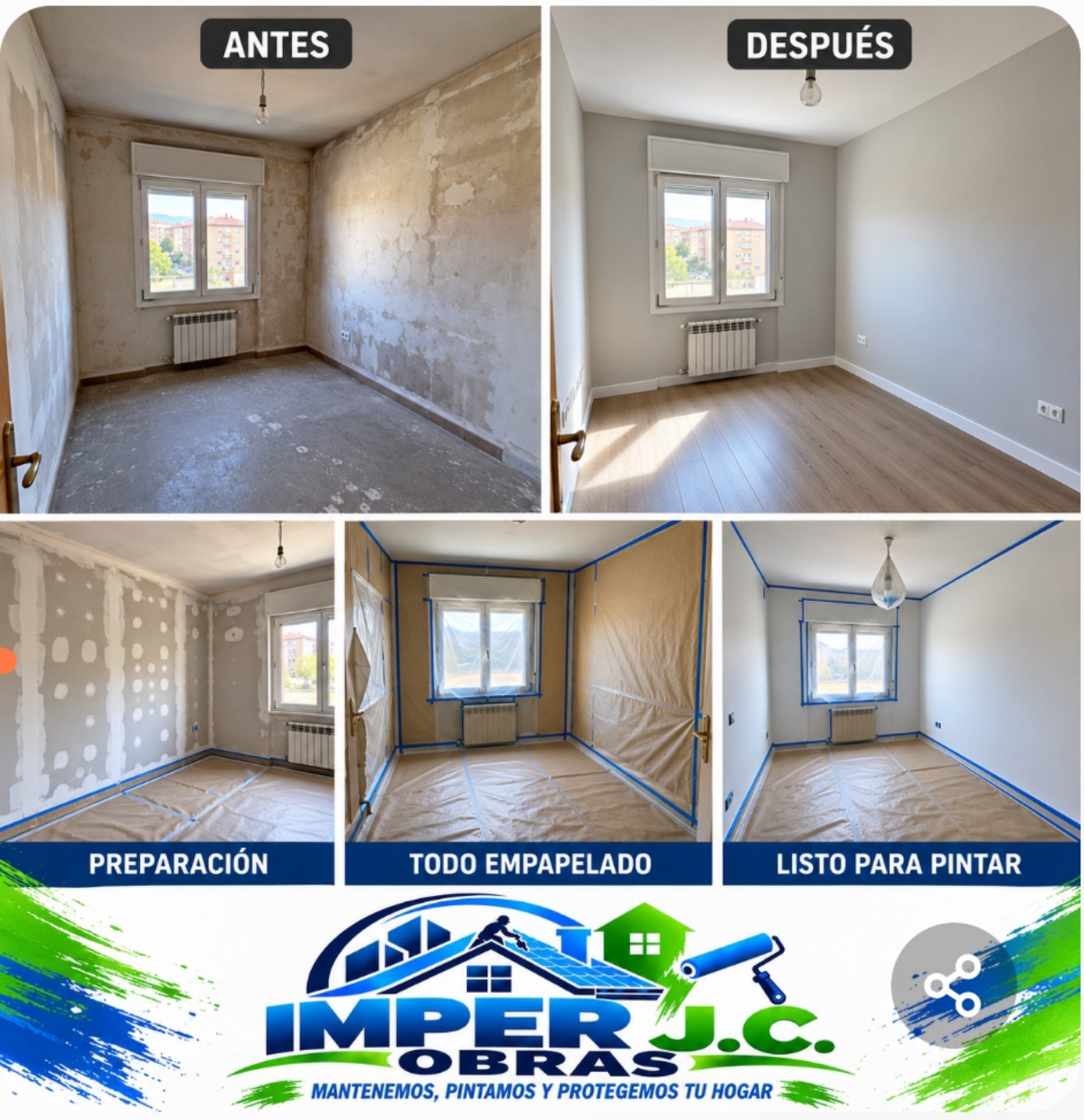 Trabajo de pintura interior antes y después